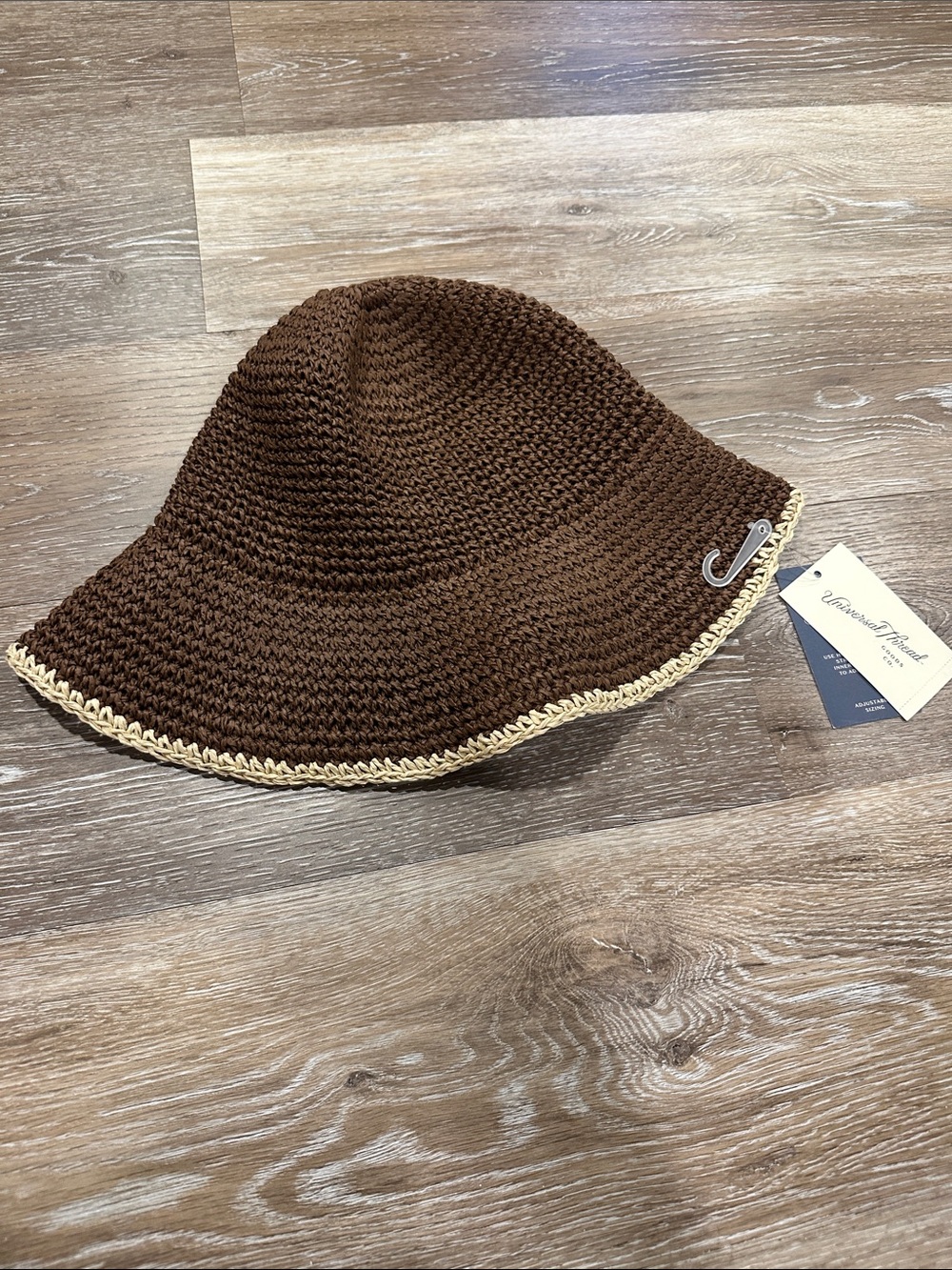 Universal Thread Brown Crochet Bucket Hat with Cream Trim